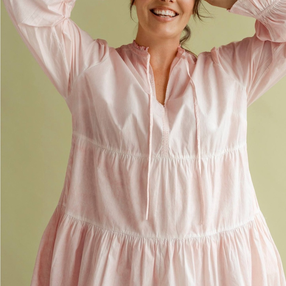 Anthropologie Othilia Soft Pink and White Tiered Desdemona Dress - Picture 2 of 8